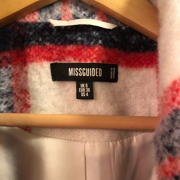 MISSGUIDED white plaid brushed formal coat - Picture 4 of 8